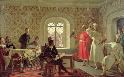 The Italian Ambassador Calvuci Drawing the Falcons of Tsar Alexei Mikhailovich (1629-76) 1889